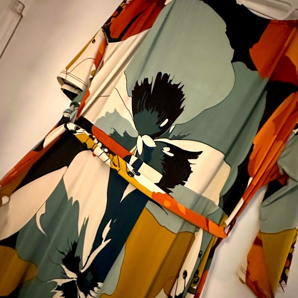 Like New Janette F/S Orange and Yellow Maxi Wrap Sundress with Flutter Sleeves - Picture 9 of 9